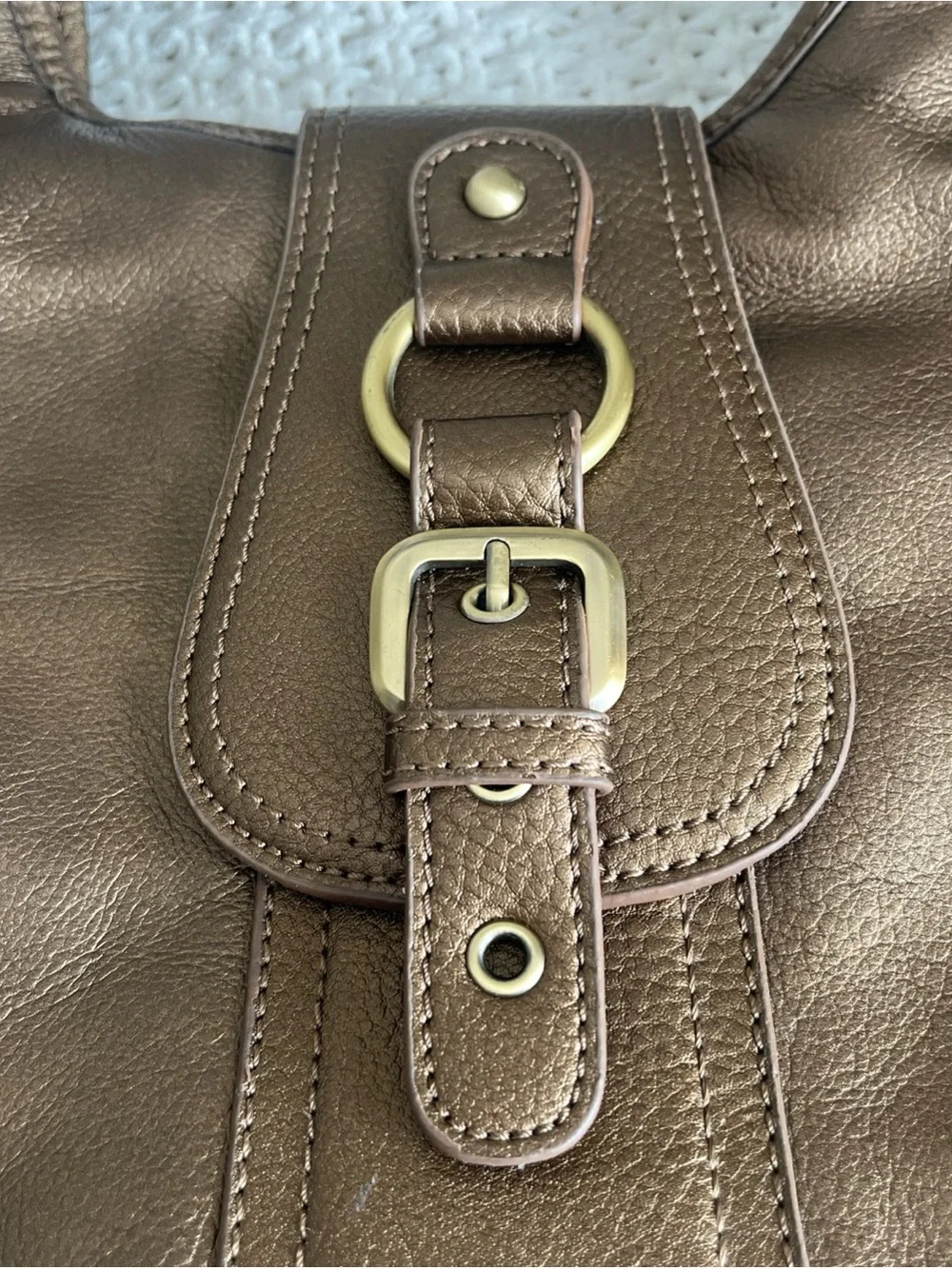 Coldwater Creek Metallic Brown Leather Hobo Studded Bag Buckle Accent Y2K Boho